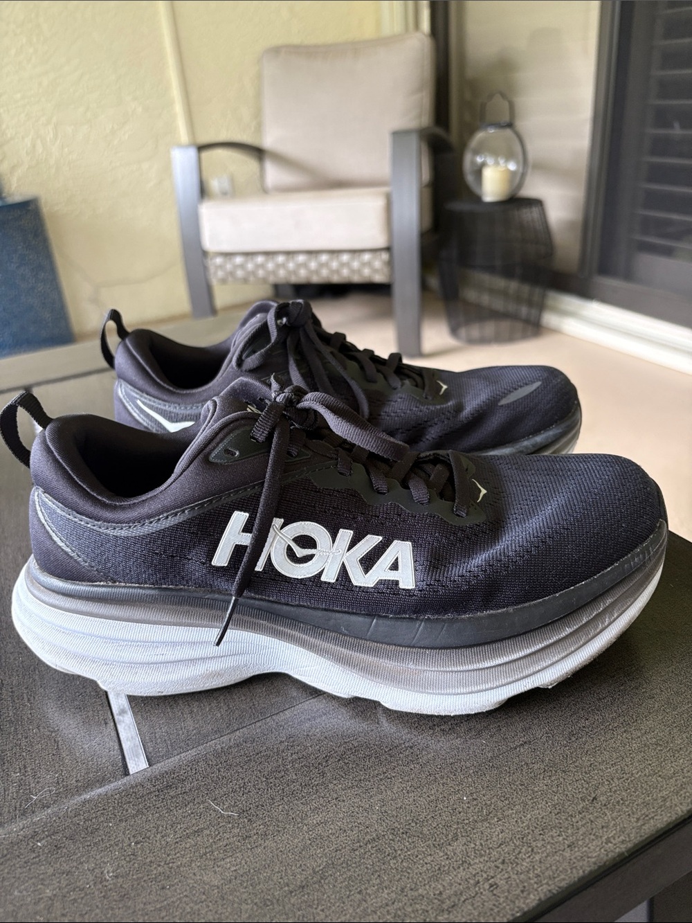 Hoka Black and White Bondi 8 sneakers EUC - Picture 2 of 9